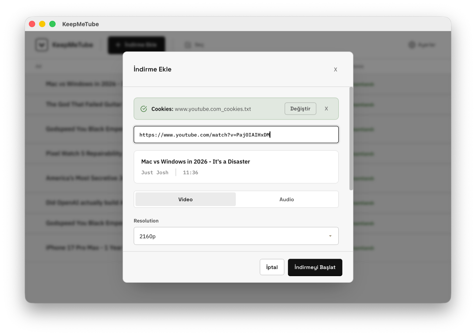 The same add-download dialog in light mode